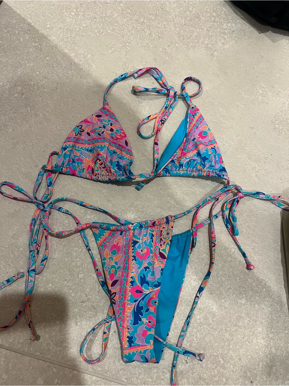 Frankie’s bikinis Tie-Side One Piece in Pink & Blue